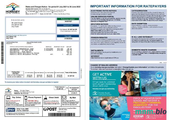 Australia NSW Hornsby Shire Council rachunek za media, szablon Word i PDF, 2 strony